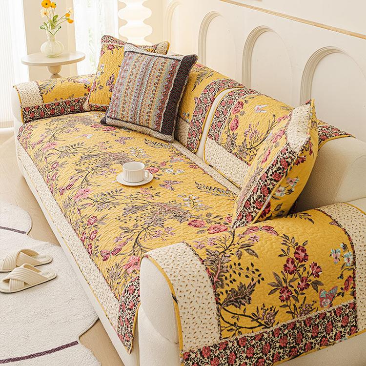Vintage Patchwork Cotton Quilted Couch Cover — fabric, design and styling detail 158