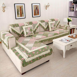 Green & Pink Patchwork II couch cover — Vintage Patchwork Cotton Quilted Couch Cover