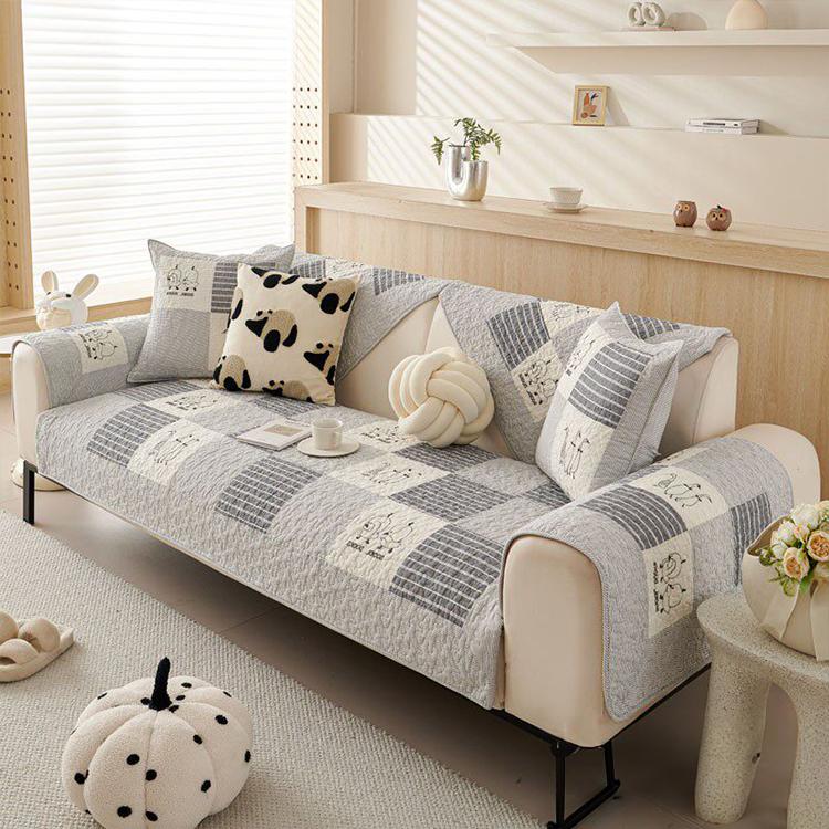 Gray Duck Patchwork couch cover — Vintage Patchwork Cotton Quilted Couch Cover