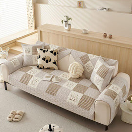 Brown Duck Patchwork couch cover — Vintage Patchwork Cotton Quilted Couch Cover