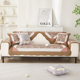 Brown Floral couch cover — Vintage Patchwork Cotton Quilted Couch Cover