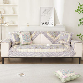 Lavender Floral couch cover — Vintage Patchwork Cotton Quilted Couch Cover