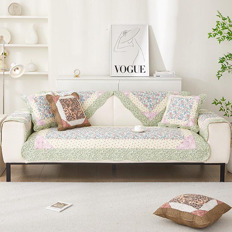 Green Floral couch cover — Vintage Patchwork Cotton Quilted Couch Cover