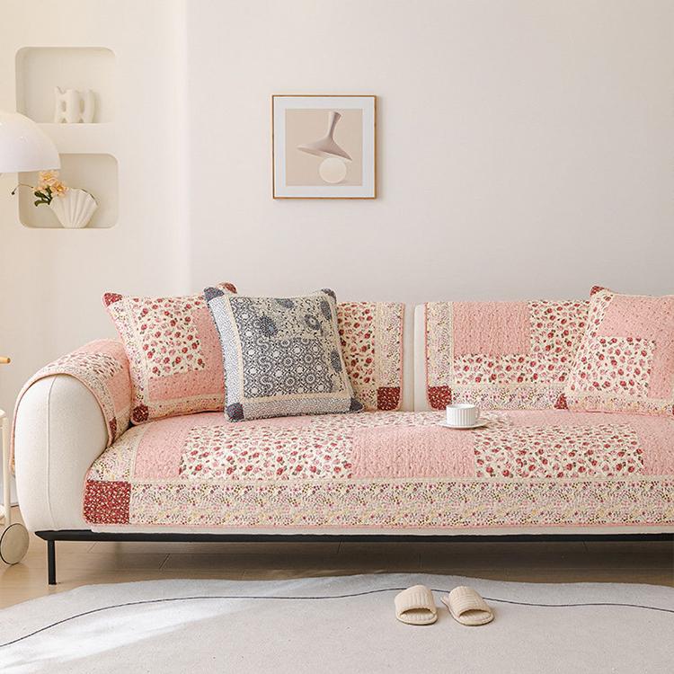 Pink Mood couch cover — Vintage Patchwork Cotton Quilted Couch Cover