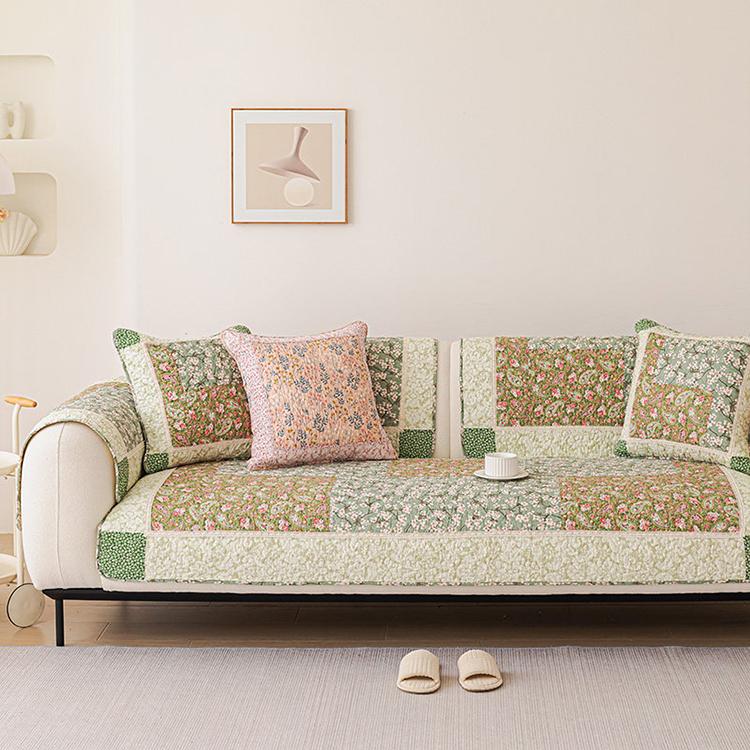 Green Mood couch cover — Vintage Patchwork Cotton Quilted Couch Cover