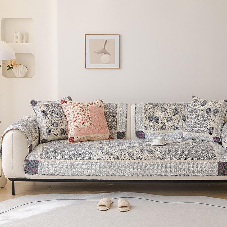 Mixed Plaid couch cover — Vintage Patchwork Cotton Quilted Couch Cover