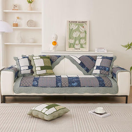 Blue Stripes couch cover — Vintage Patchwork Cotton Quilted Couch Cover