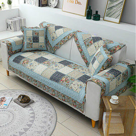 Blue Garden Patchwork couch cover — Vintage Patchwork Cotton Quilted Couch Cover