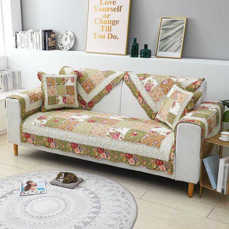 Green Garden Patchwork couch cover — Vintage Patchwork Cotton Quilted Couch Cover