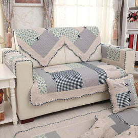 Blue Butterfly Plaid couch cover — Vintage Patchwork Cotton Quilted Couch Cover