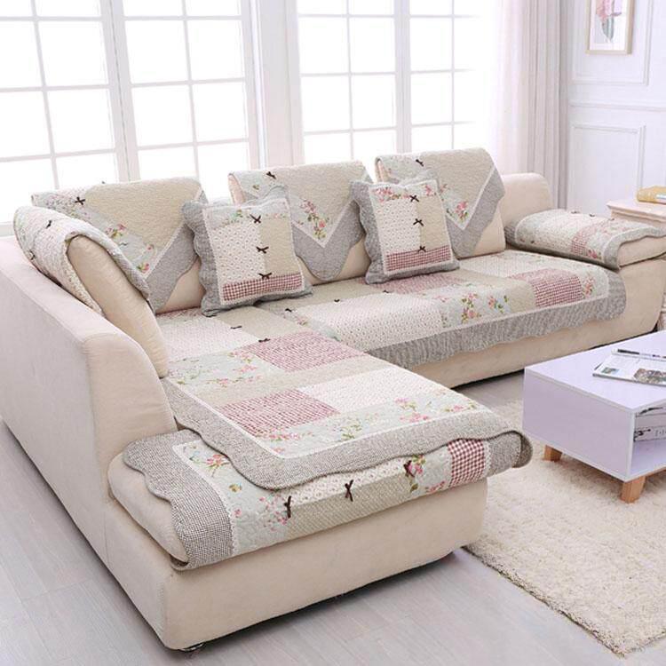Red Meadow Patchwork couch cover — Vintage Patchwork Cotton Quilted Couch Cover