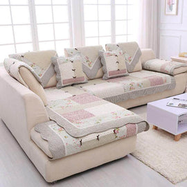 Red Meadow Patchwork couch cover — Vintage Patchwork Cotton Quilted Couch Cover