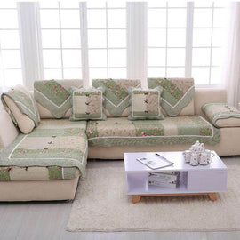 Green Meadow Patchwork couch cover — Vintage Patchwork Cotton Quilted Couch Cover
