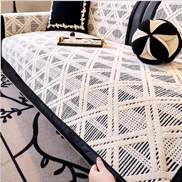 Modern Geometric Chenille Non-Slip Couch Cover gsft-9055 Imagen secundaria del producto