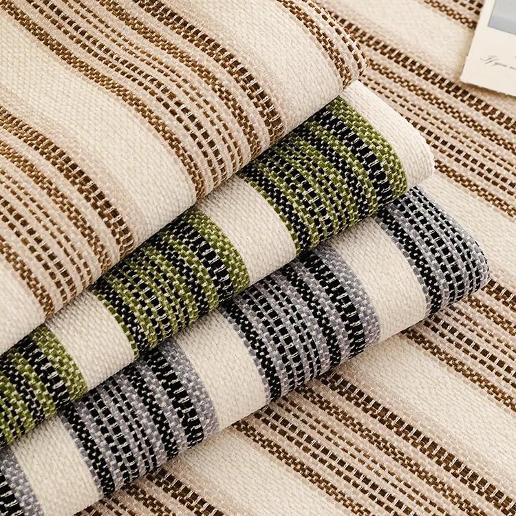 Brown green and gray striped chenille fabrics — gsft-9056
