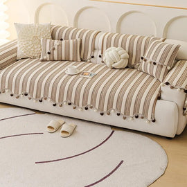 Striped sofa seat and coordinated pillow arrangement — gsft-9056