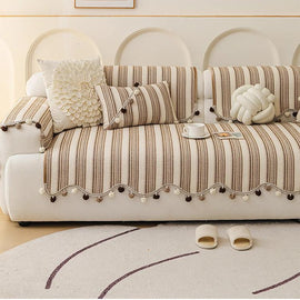 Front view of the striped sofa cover — gsft-9056