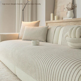 Fine green pinstripe chenille cover on a light sofa — gsft-9058