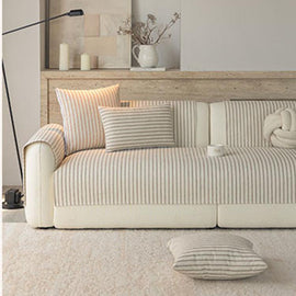 Front view of the pinstripe sofa cover arrangement — gsft-9058