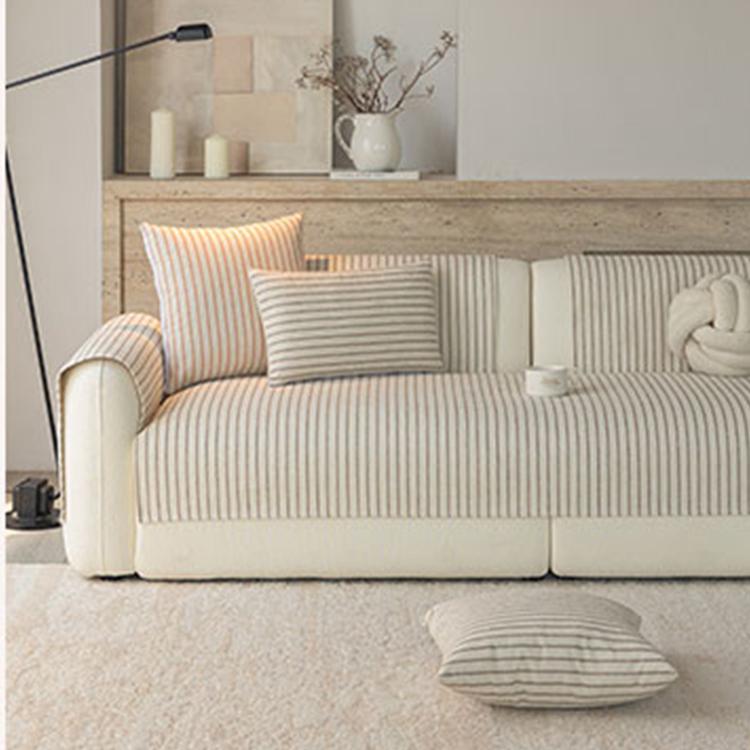 Front view of the pinstripe sofa cover arrangement — gsft-9058