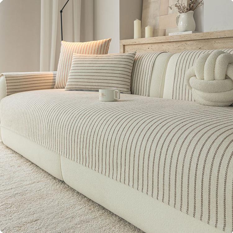 Green pinstripe chenille sofa cover — gsft-9058