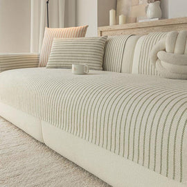 Brown pinstripe chenille sofa cover — gsft-9058