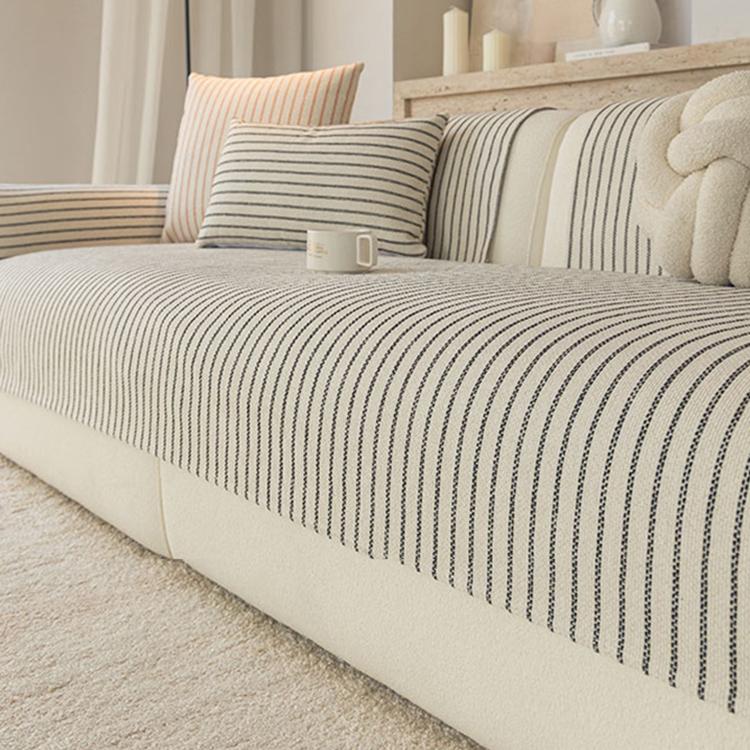 Black pinstripe chenille sofa cover — gsft-9058
