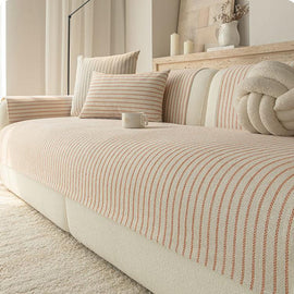 Pink pinstripe chenille sofa cover — gsft-9058