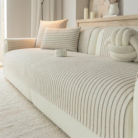 Brown Soft Pinstripe Chenille Non-Slip Couch Cover