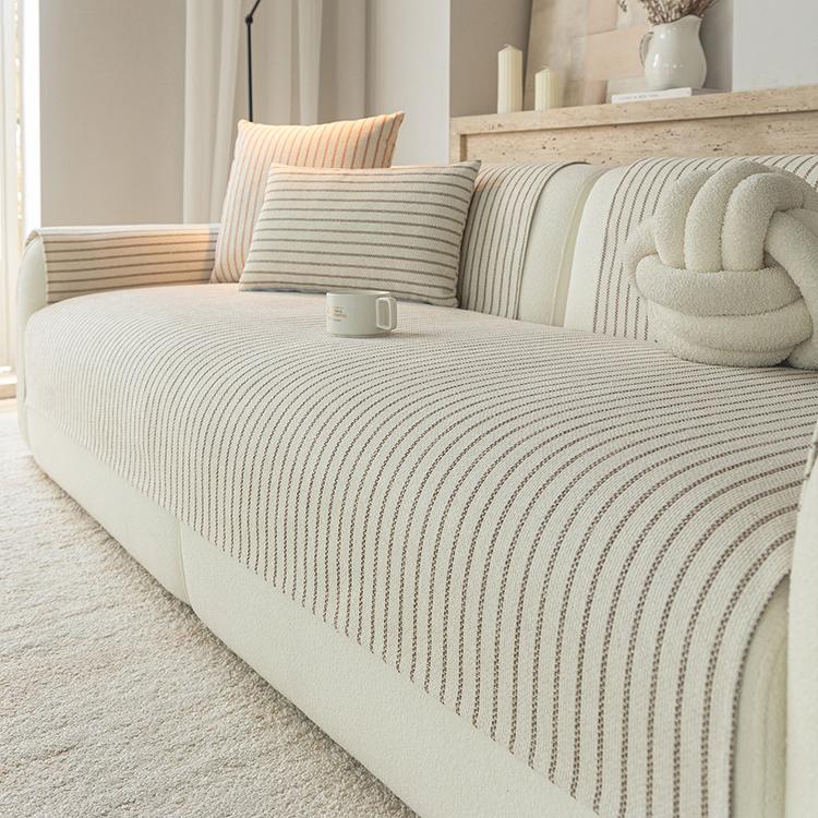 Brown Soft Pinstripe Chenille Non-Slip Couch Cover