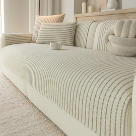 Green Soft Pinstripe Chenille Non-Slip Couch Cover