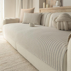 Gray Soft Pinstripe Chenille Non-Slip Couch Cover