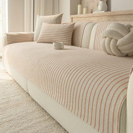 Pink Soft Pinstripe Chenille Non-Slip Couch Cover