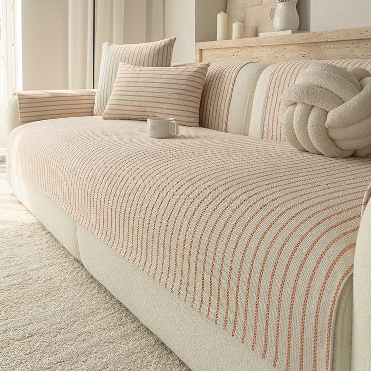 Pink Soft Pinstripe Chenille Non-Slip Couch Cover