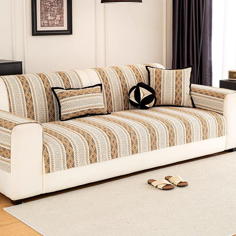 Front view of the khaki herringbone sofa cover — gsft-9059