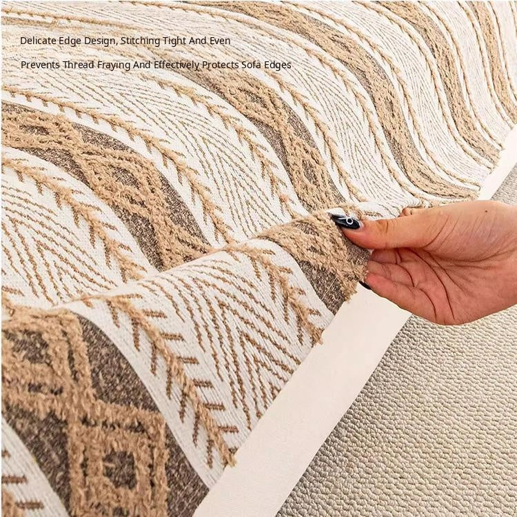 Soft herringbone stripe chenille fabric held by hand — gsft-9059