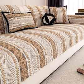 Khaki herringbone stripe cover on a light sofa — gsft-9059