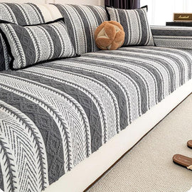Gray herringbone stripe chenille sofa cover — gsft-9059
