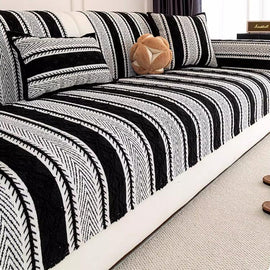 Black herringbone stripe chenille sofa cover — gsft-9059