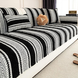 Black Boho Herringbone Stripe Chenille Couch Cover
