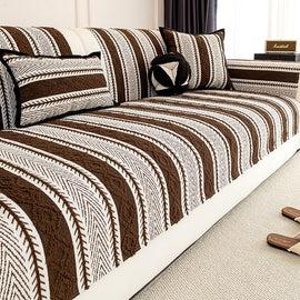 Dark Brown Boho Herringbone Stripe Chenille Couch Cover