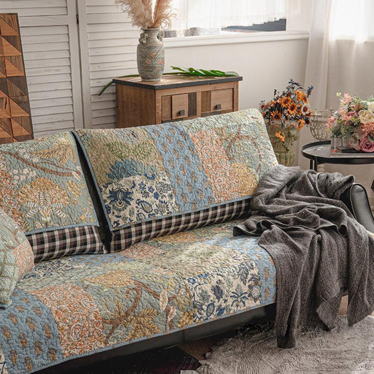 Floral patchwork cover styled with a throw — gsft-9060