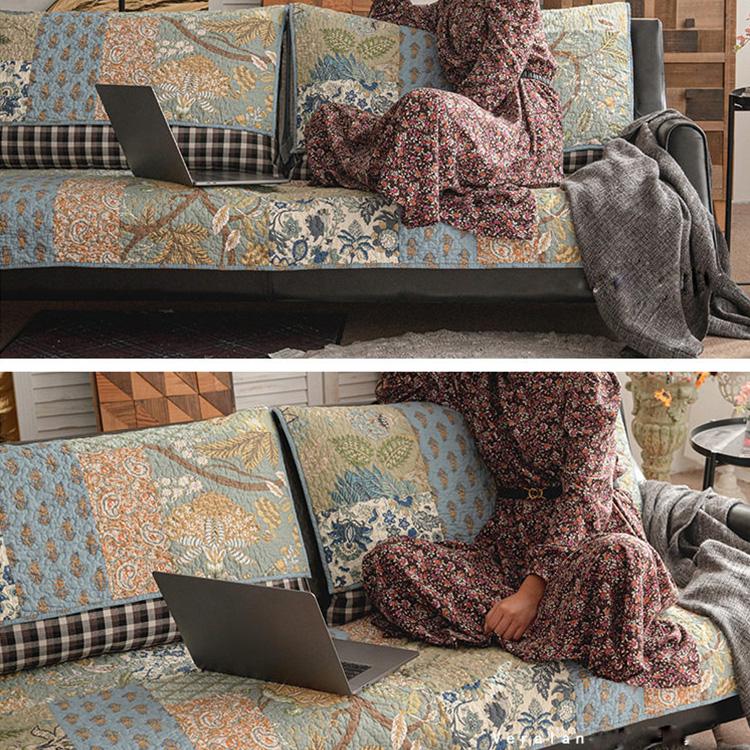 Floral patchwork sofa cover in everyday use — gsft-9060