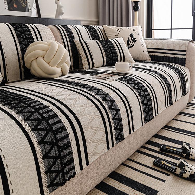 Black geometric stripe sofa cover — gsft-9061