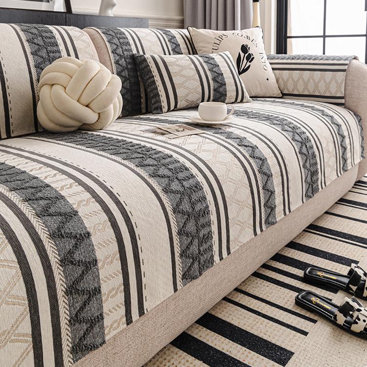 Gray geometric stripe cover on a sofa — gsft-9061