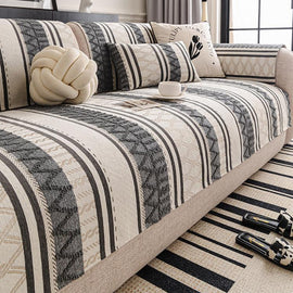 Gray geometric stripe cover on a sofa — gsft-9061