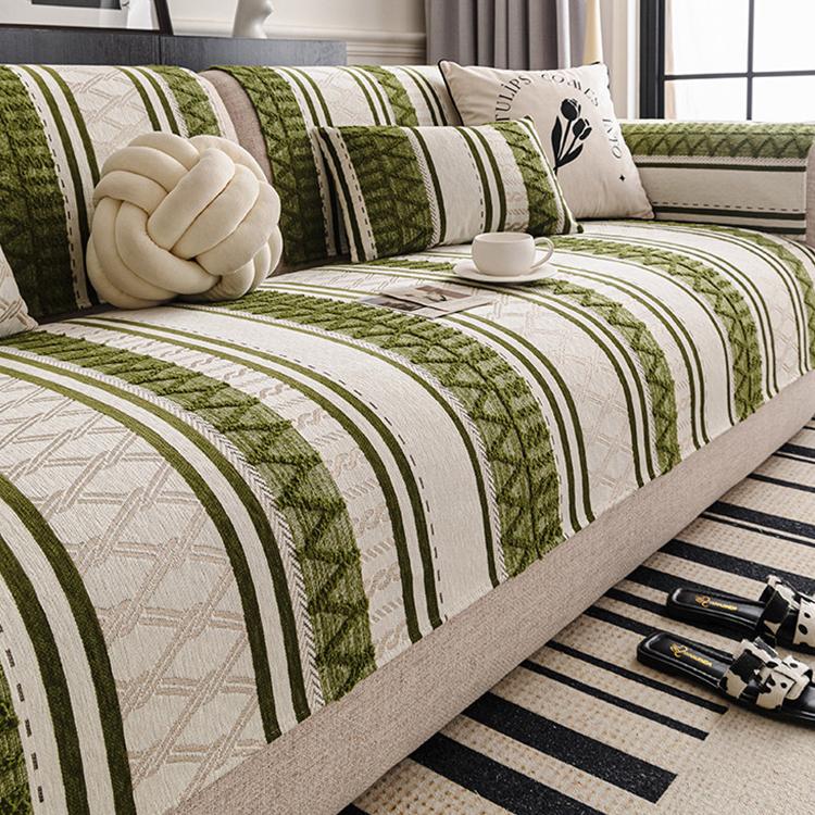 Green geometric stripe sofa cover — gsft-9061