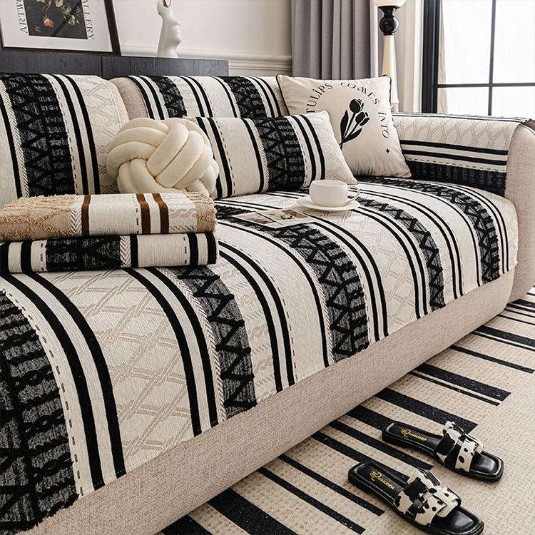 Black Tribal Geometric Stripe Chenille Sofa Cover