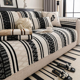 Black Tribal Geometric Stripe Chenille Sofa Cover