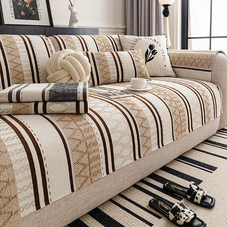 Brown Tribal Geometric Stripe Chenille Sofa Cover